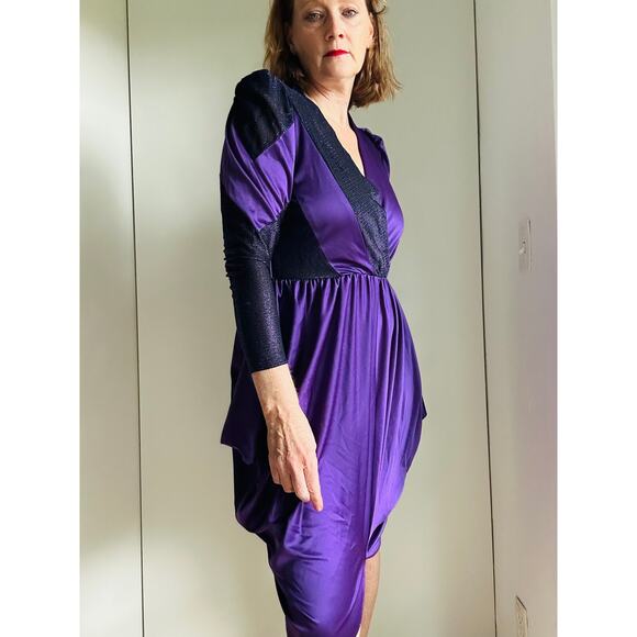 Vintage 70s Disco Nighclub Dress Purple Size small Sparkle Statement Style USA - Picture 14 of 17